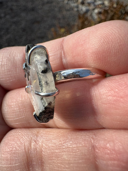 Tourmaline Moonstone Rough Ring (Sz 6)