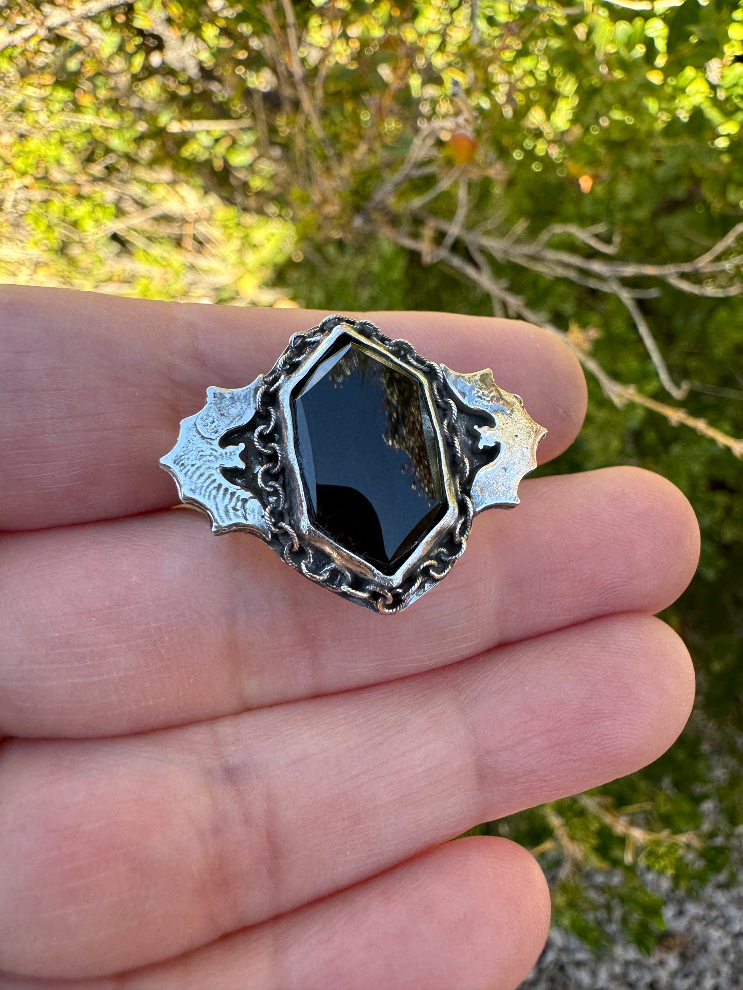 Facet Black Onyx Bat Ring (Size 9)