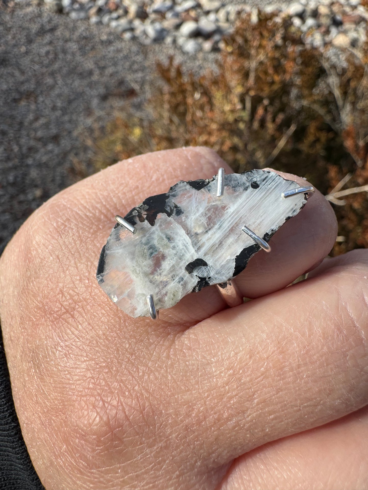 Tourmaline Moonstone Rough Ring (Sz 7)