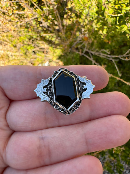 Facet Black Onyx Bat Ring (Size 9)