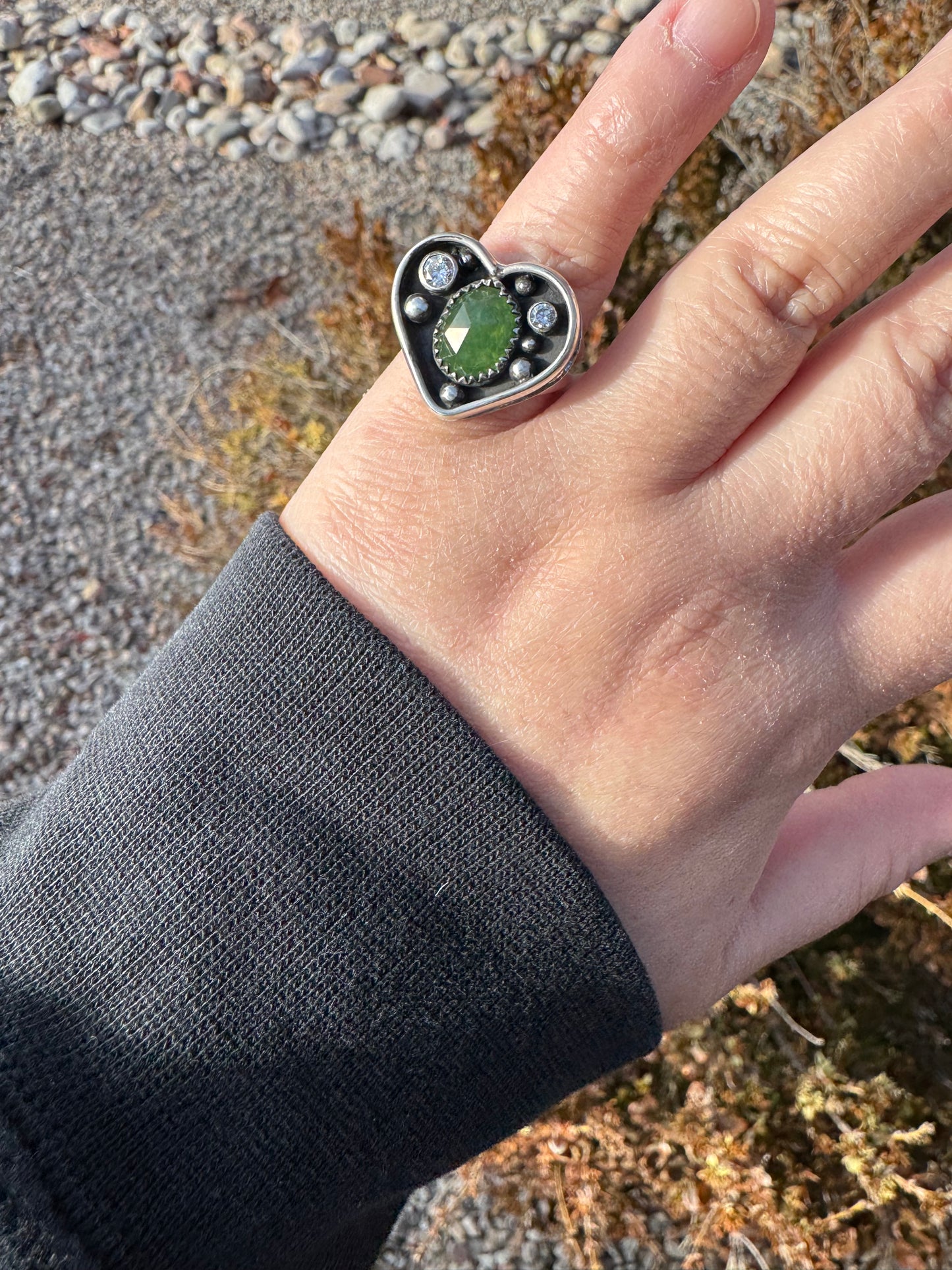 Grossular Garnet Heart Ring (Sz 5.75-6)