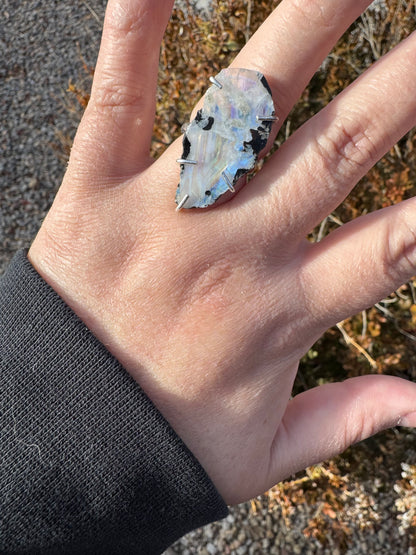 Tourmaline Moonstone Rough Ring (Sz 7)