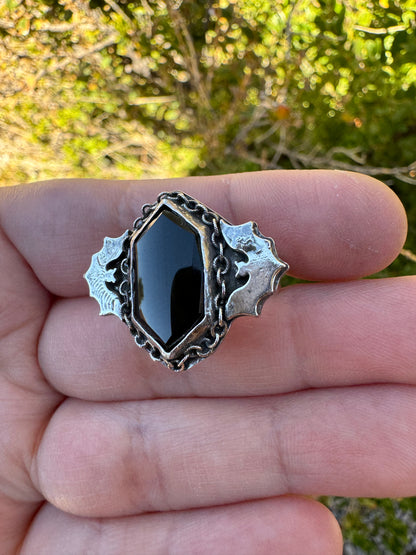 Facet Black Onyx Bat Ring (Size 9)