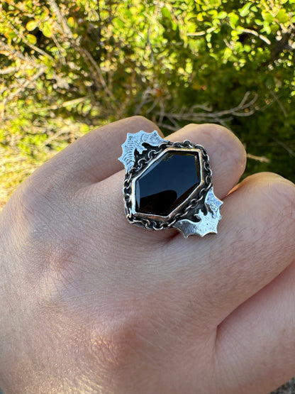 Facet Black Onyx Bat Ring (Size 9)