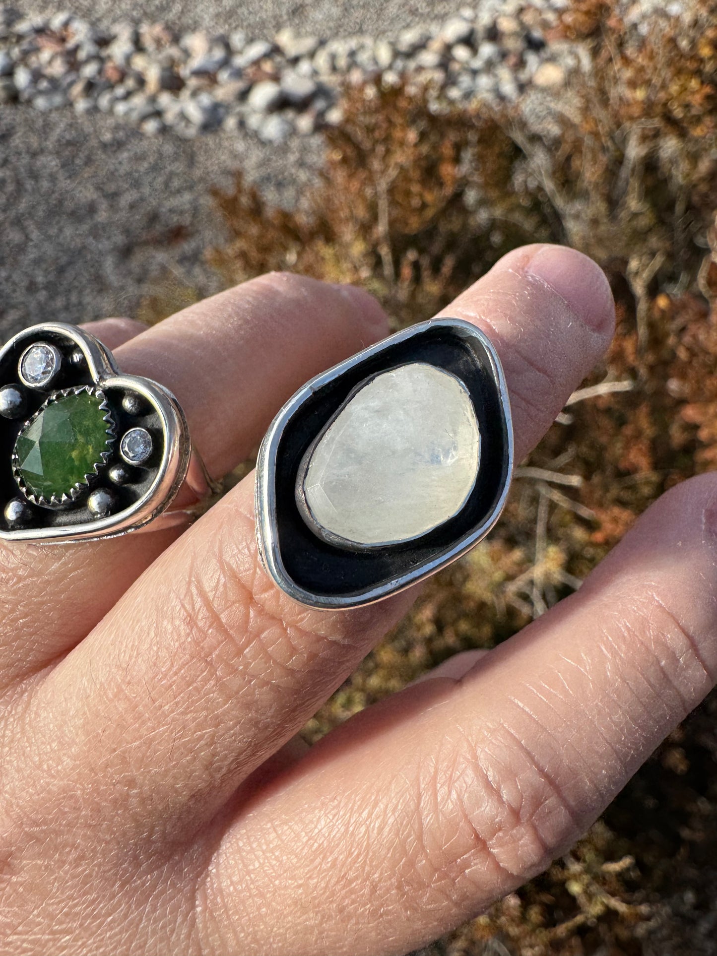 Moonstone Shadowbox Ring (Sz 4-4.25)