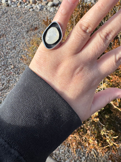 Moonstone Shadowbox Ring (Sz 4-4.25)