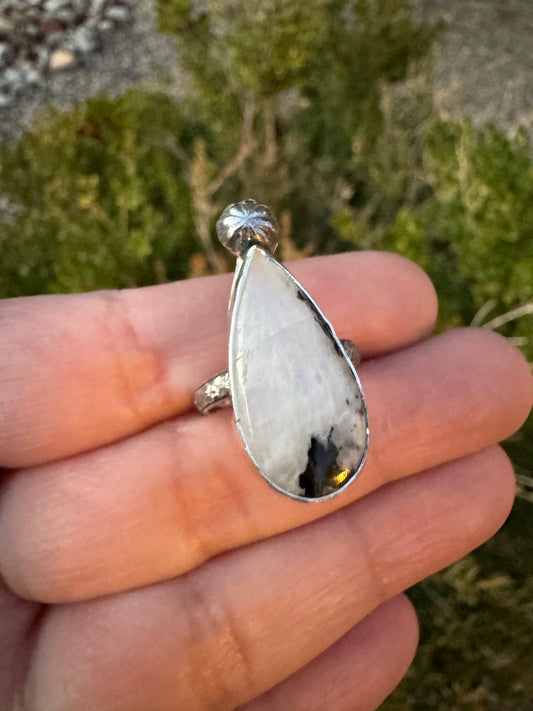 Tourmalated Moonstone Concho Ring (Size 6.5)